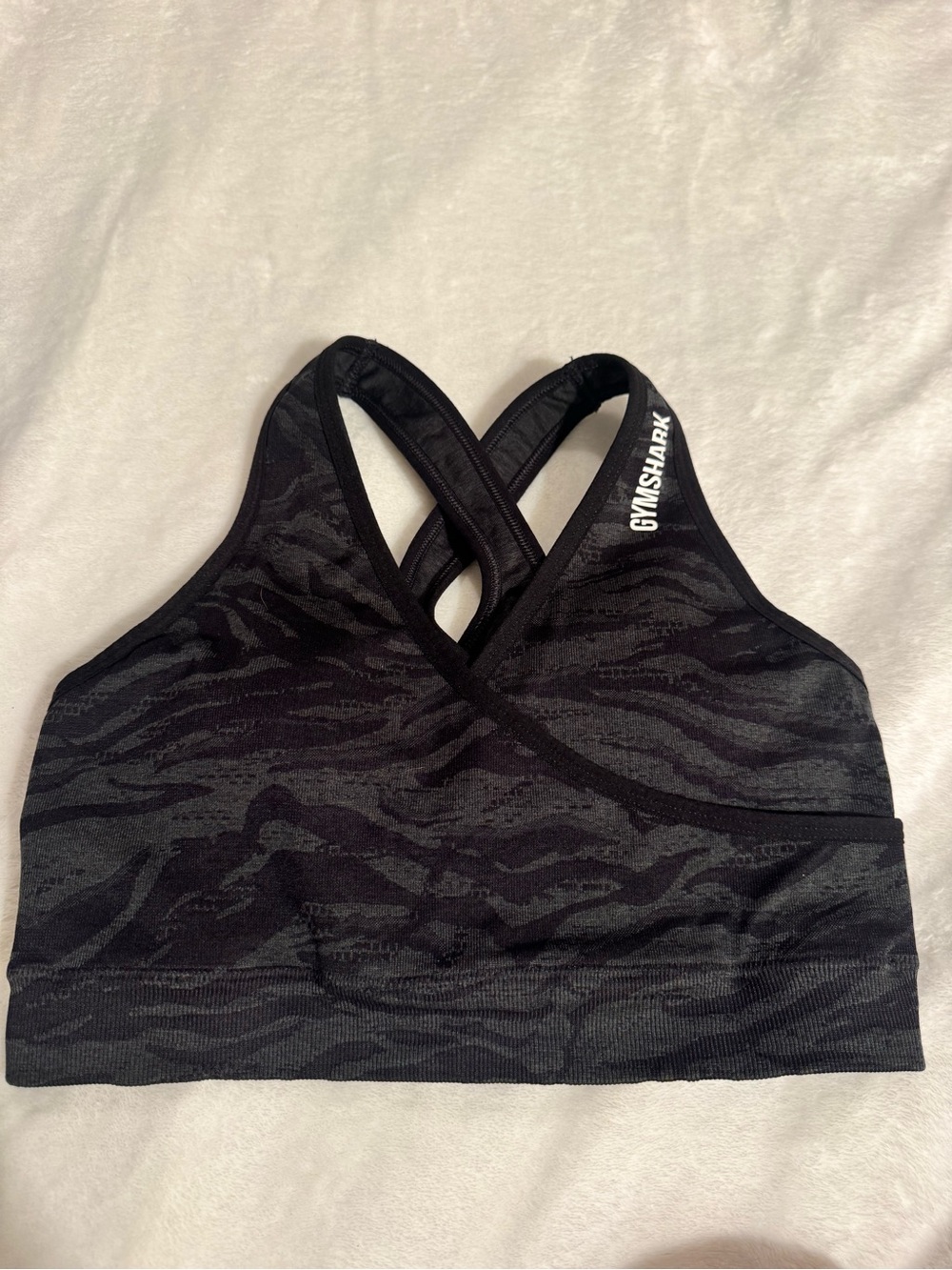 Gymshark Black Zebra-Print Seamless Cross-Back Sports Bra
